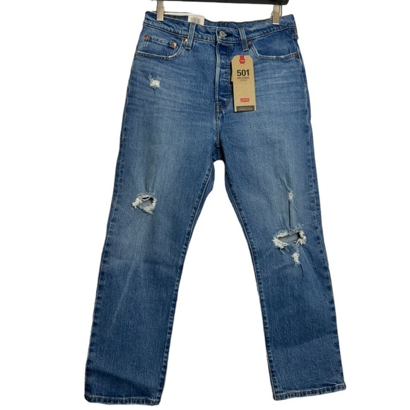 NWT Levi’s 501 Button fly Jean Cropped High Rise Distressed Size 29 - Picture 2 of 10